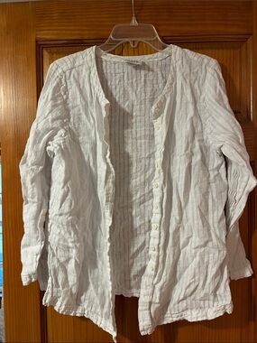 Eileen Fisher White Crinkled Button-Front Jean-Style Jacket